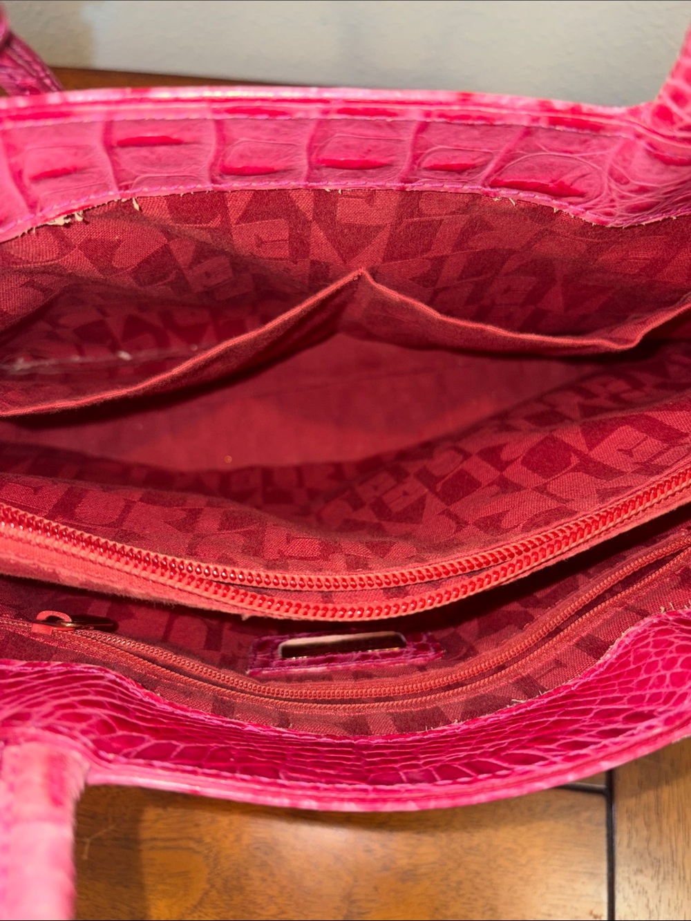 Furla Pink Crocodile-embossed leather Tote Bag rare - Picture 8 of 15